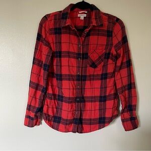 Merona | Orange and Blue Plaid Button Down Shirt | Size Small
